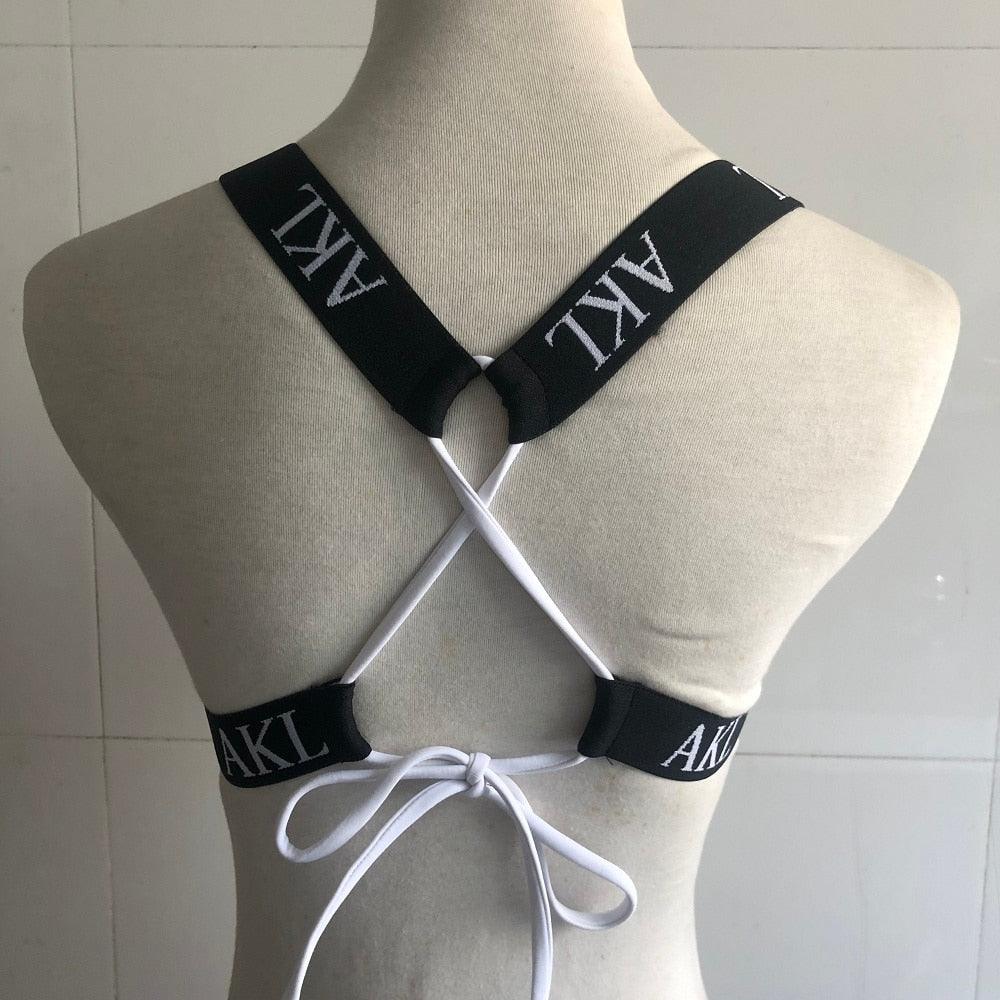 Women Luxury Black White Swimwear Women's Swimming Suit Push Up Bikini Lace Up Bikinis Women Swimsuit Women's Bathing Suits Push Up Halter Bandage Bikini Letter Printing Mini Summer Bikini Set