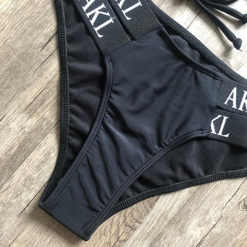 Women Luxury Black White Swimwear Women's Swimming Suit Push Up Bikini Lace Up Bikinis Women Swimsuit Women's Bathing Suits Push Up Halter Bandage Bikini Letter Printing Mini Summer Bikini Set