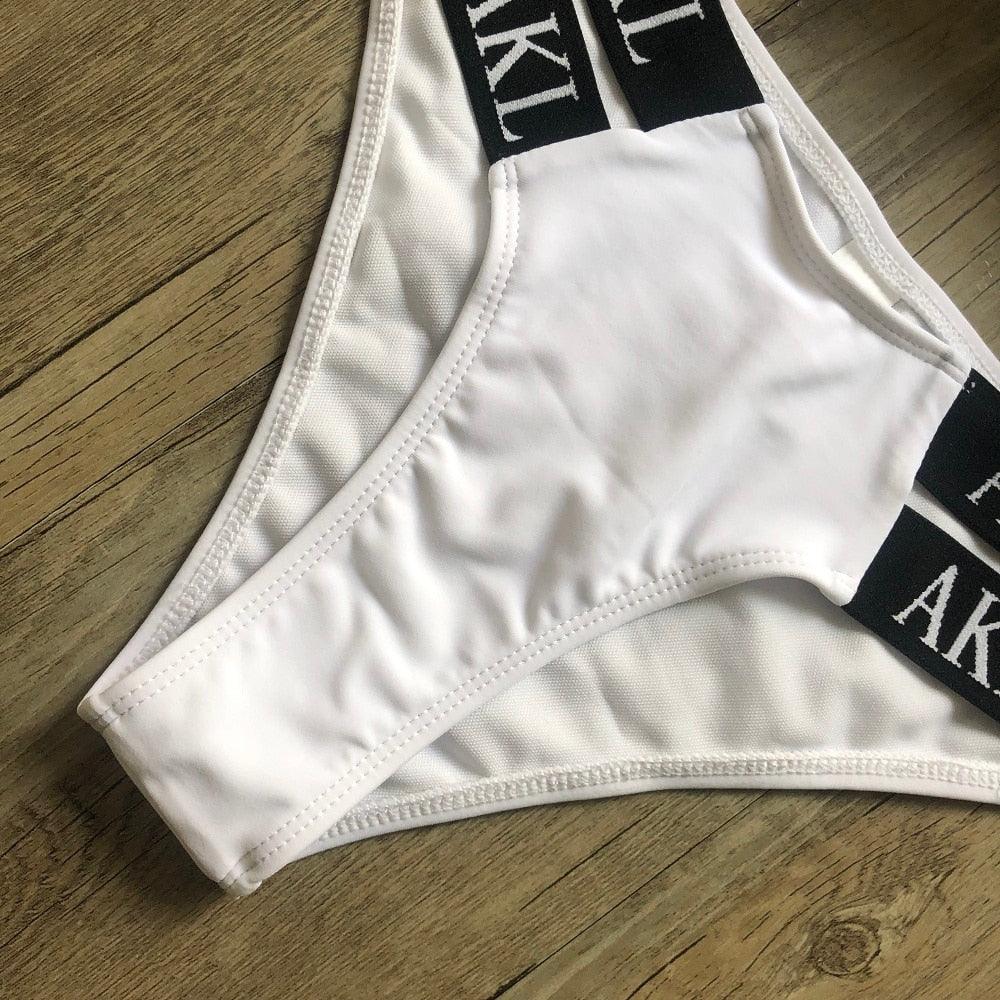 Women Luxury Black White Swimwear Women's Swimming Suit Push Up Bikini Lace Up Bikinis Women Swimsuit Women's Bathing Suits Push Up Halter Bandage Bikini Letter Printing Mini Summer Bikini Set