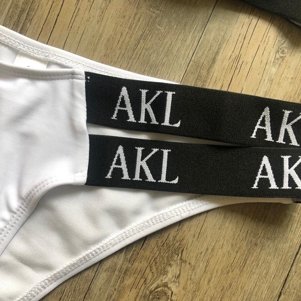 Women Luxury Black White Swimwear Women's Swimming Suit Push Up Bikini Lace Up Bikinis Women Swimsuit Women's Bathing Suits Push Up Halter Bandage Bikini Letter Printing Mini Summer Bikini Set