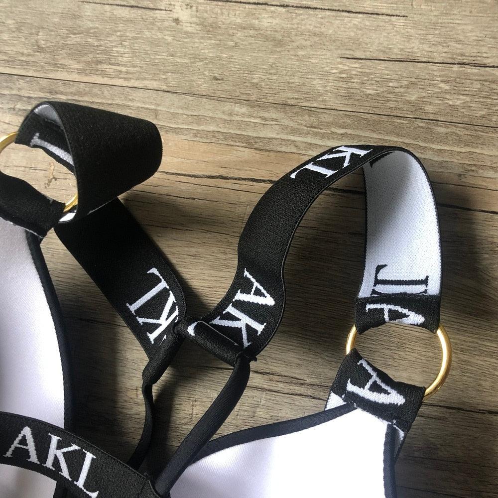 Women Luxury Black White Swimwear Women's Swimming Suit Push Up Bikini Lace Up Bikinis Women Swimsuit Women's Bathing Suits Push Up Halter Bandage Bikini Letter Printing Mini Summer Bikini Set