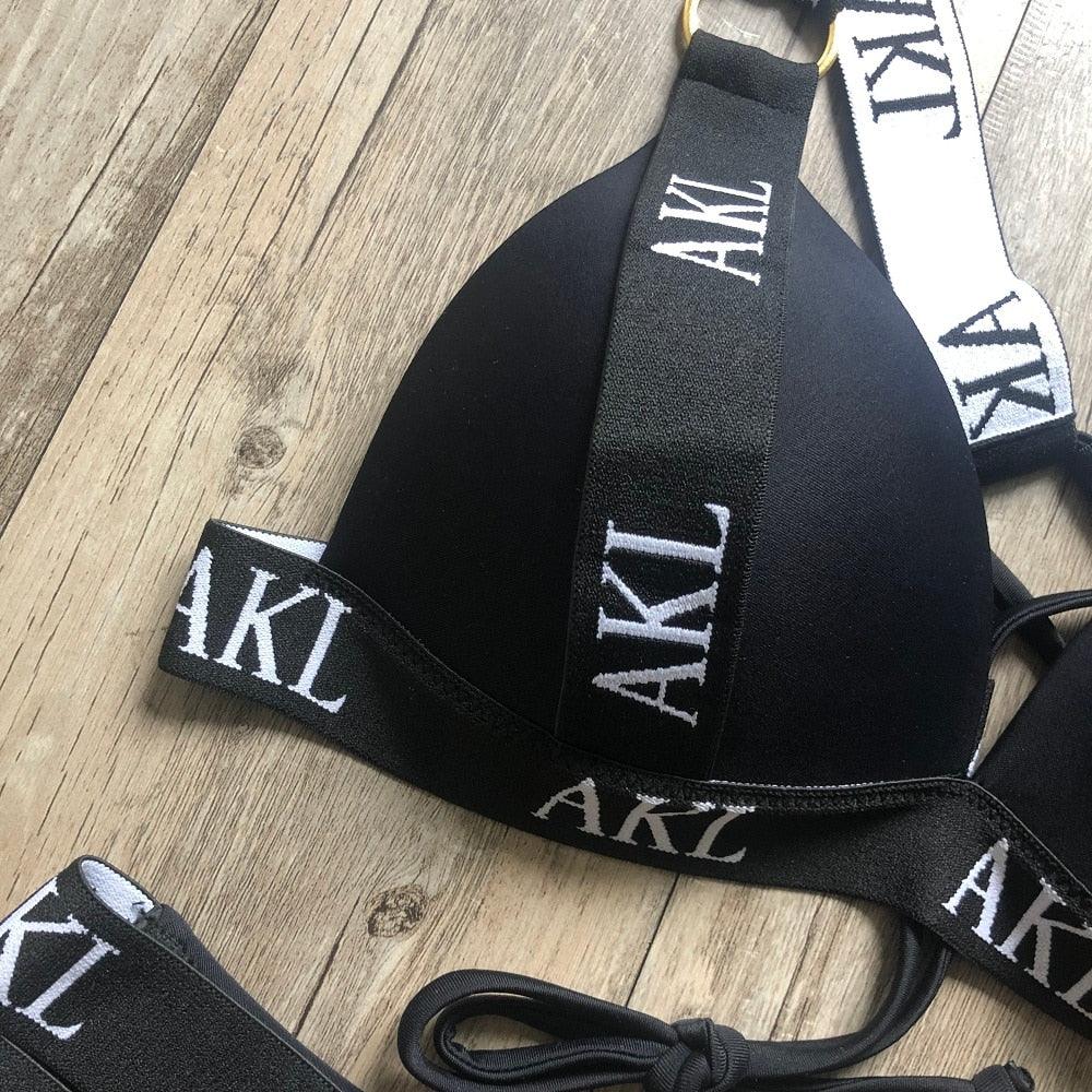 Women Luxury Black White Swimwear Women's Swimming Suit Push Up Bikini Lace Up Bikinis Women Swimsuit Women's Bathing Suits Push Up Halter Bandage Bikini Letter Printing Mini Summer Bikini Set