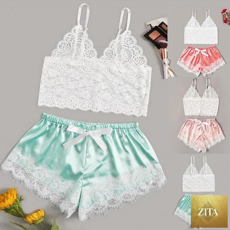Stevvex women’s lace lingerie set with strappy bra and matching panties, lightweight polyester sleepwear, comfortable and stylish.