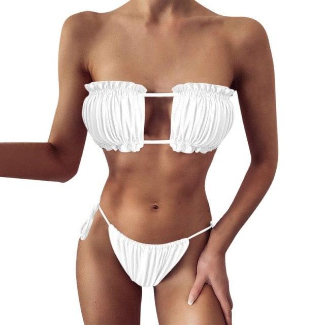 Women Luxury Leopard High Waist Bikini Swimsuit Women's Push Up Bra Tie Side Cutout Bikini Set High Cut Padded Solid Bating Suit Swimwear Female Bikini Set Bathing Suit