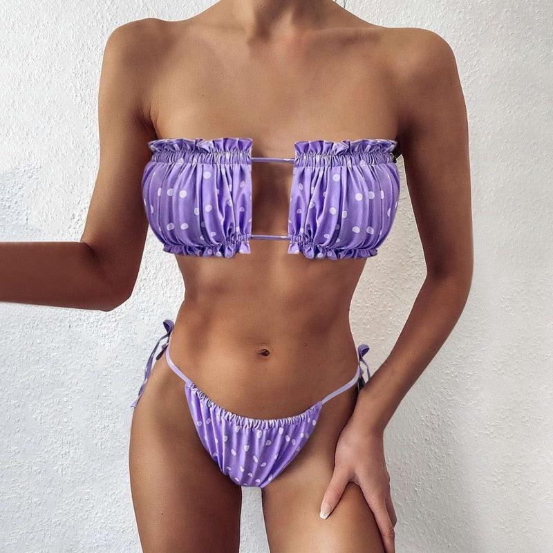 Women Luxury Leopard High Waist Bikini Swimsuit Women's Push Up Bra Tie Side Cutout Bikini Set High Cut Padded Solid Bating Suit Swimwear Female Bikini Set Bathing Suit