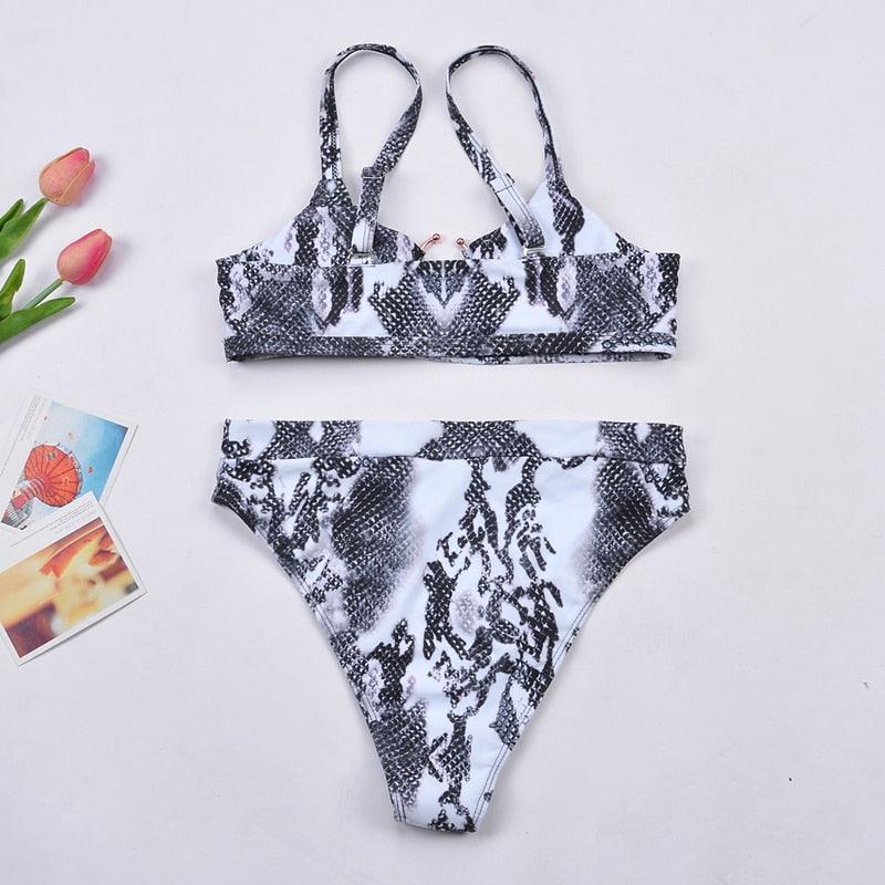 Women Luxury Leopard High Waist Bikini Swimsuit Women's Push Up Bra Tie Side Cutout Bikini Set High Cut Padded Solid Bating Suit Swimwear Female Bikini Set Bathing Suit