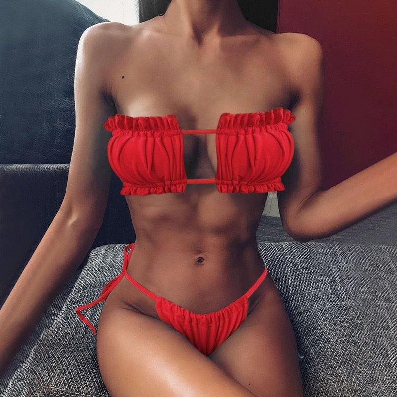 Women Luxury Leopard High Waist Bikini Swimsuit Women's Push Up Bra Tie Side Cutout Bikini Set High Cut Padded Solid Bating Suit Swimwear Female Bikini Set Bathing Suit