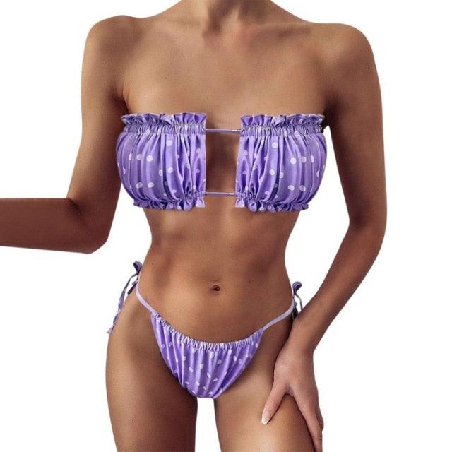 Women Luxury Leopard High Waist Bikini Swimsuit Women's Push Up Bra Tie Side Cutout Bikini Set High Cut Padded Solid Bating Suit Swimwear Female Bikini Set Bathing Suit