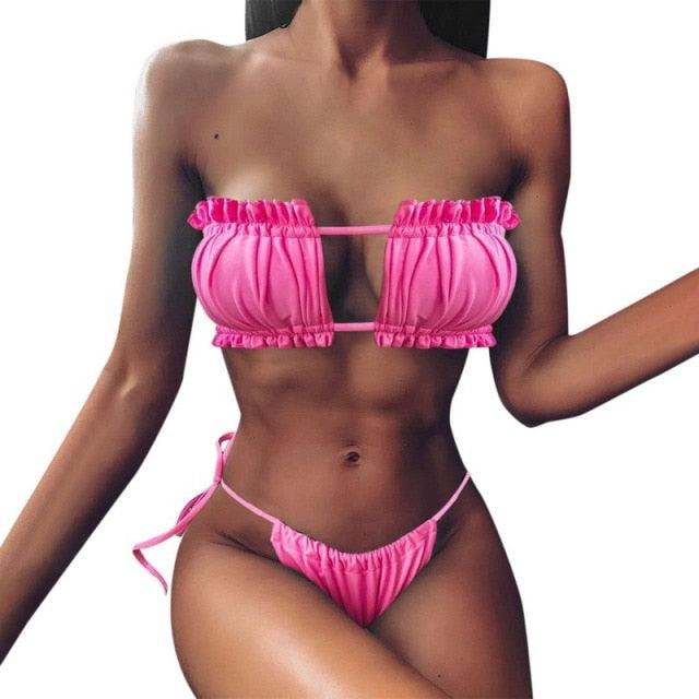 Women Luxury Leopard High Waist Bikini Swimsuit Women's Push Up Bra Tie Side Cutout Bikini Set High Cut Padded Solid Bating Suit Swimwear Female Bikini Set Bathing Suit