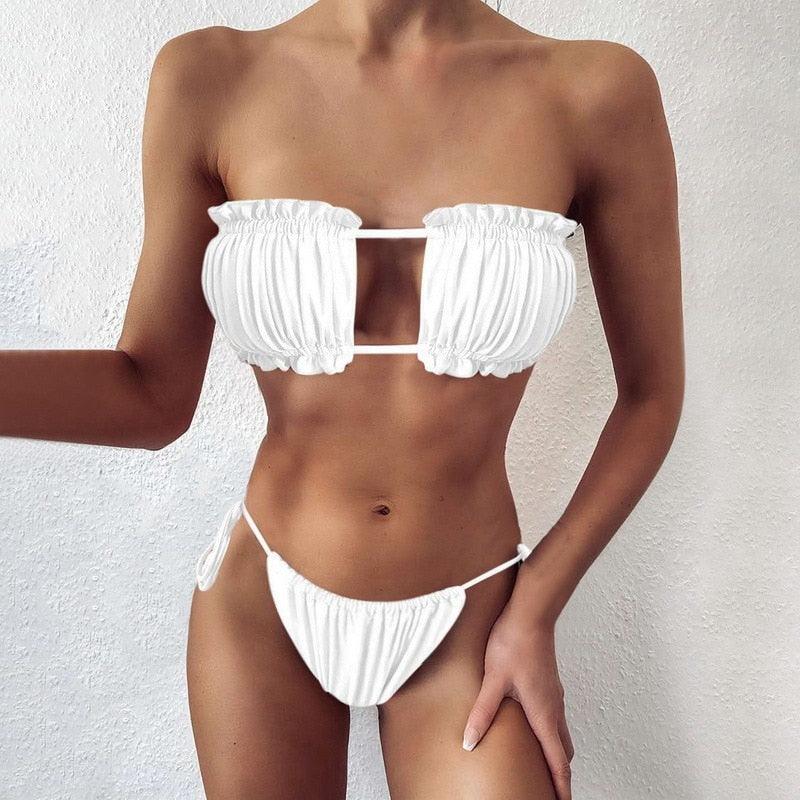 Women Luxury Leopard High Waist Bikini Swimsuit Women's Push Up Bra Tie Side Cutout Bikini Set High Cut Padded Solid Bating Suit Swimwear Female Bikini Set Bathing Suit