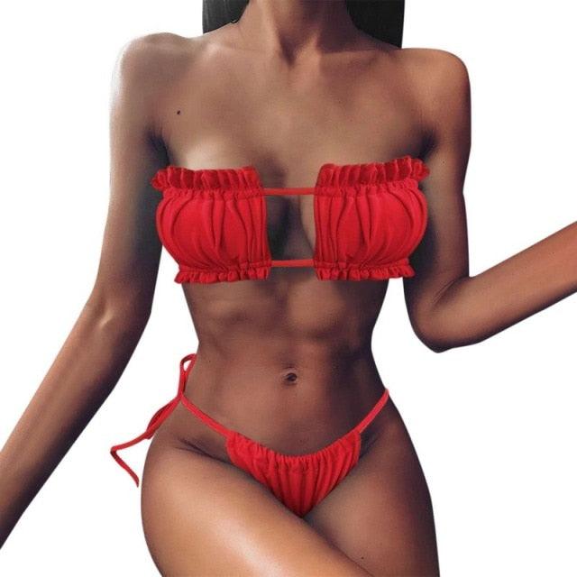 Women Luxury Leopard High Waist Bikini Swimsuit Women's Push Up Bra Tie Side Cutout Bikini Set High Cut Padded Solid Bating Suit Swimwear Female Bikini Set Bathing Suit