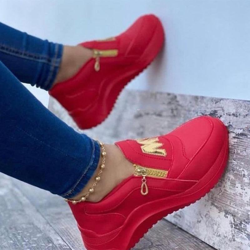 Women Luxury Pink Shoes Thick Bottom Women Vulcanize Sneakers Solid Color Casual Walking Slip On Zipper Casual Outdoor Sport Shoes Spring Summer Womens Sneakers