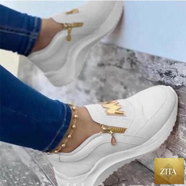 Women Stevvex pink sneakers with thick soles, slip-on design, zipper, casual outdoor style, ideal for spring and summer walking.