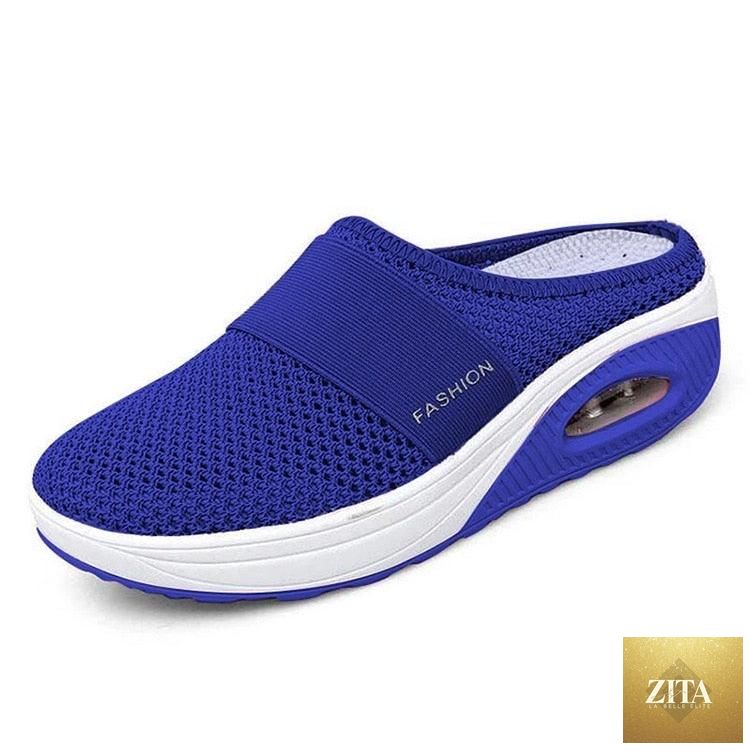 Women Stevvex Mesh Lightweight Shoes with air cushion soles, slip-on clogs, breathable design, thick bottoms, and arch support.