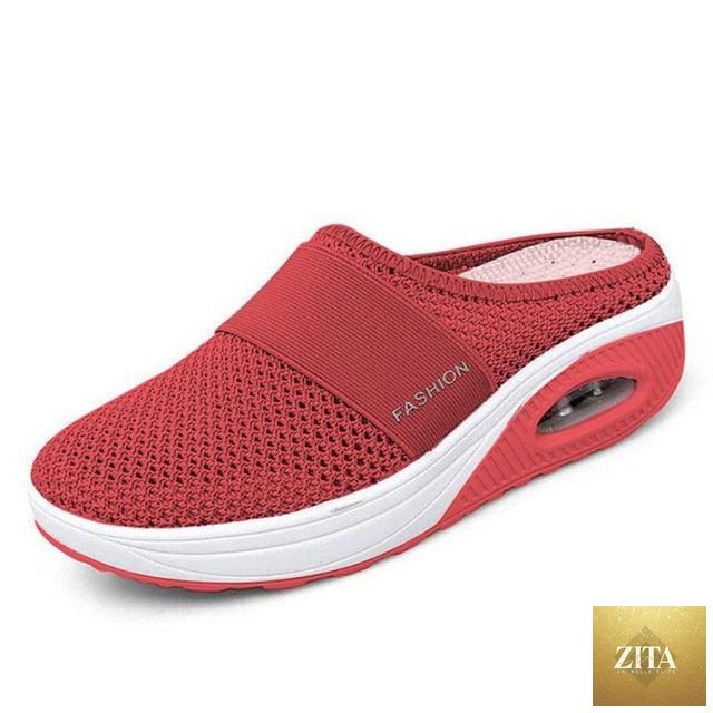 Women Stevvex mesh lightweight clogs with air cushion soles, breathable slip-on sneakers, thick bottoms, and arch support for casual walking.