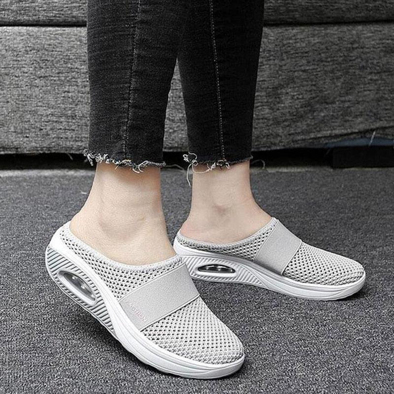 Women Stevvex mesh lightweight clogs with air cushion soles, slip-on casual walking shoes featuring thick bottoms and arch support.