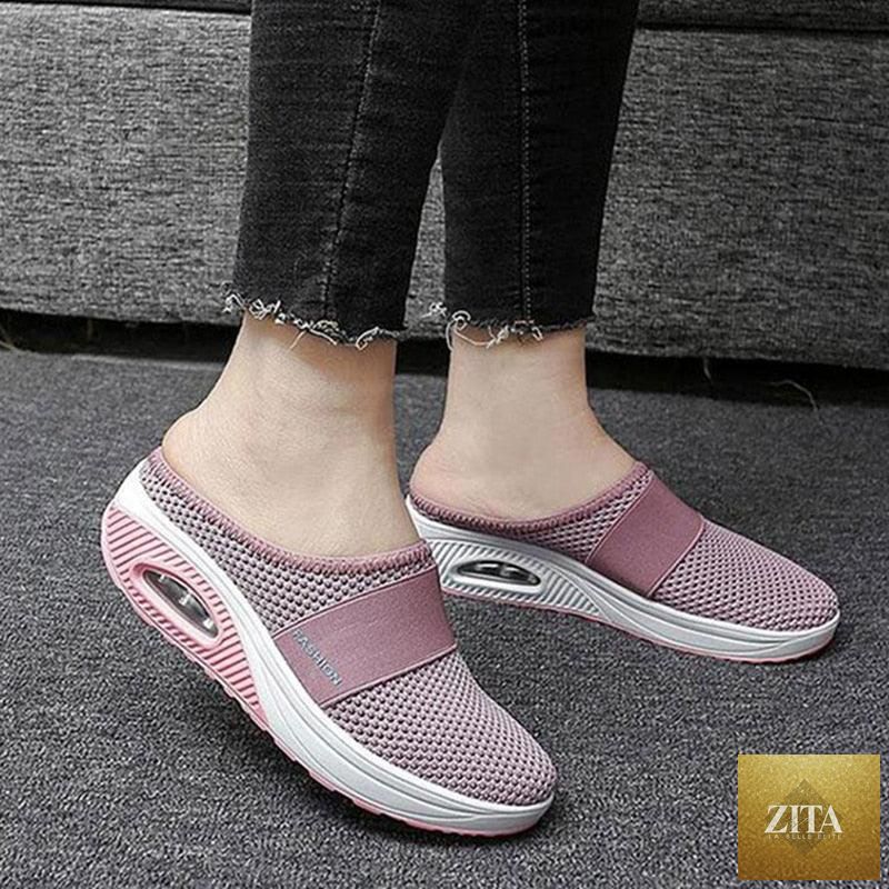 Women Stevvex mesh lightweight clogs with air cushion soles, slip-on design, breathable material, and arch support for outdoor walking.
