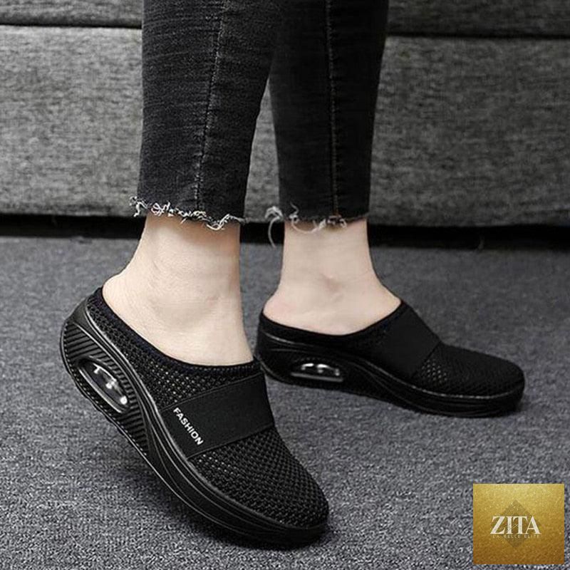 Women Stevvex Mesh Lightweight Clogs with air cushion sole, slip-on design, thick bottom, breathable casual walking shoes with arch support.