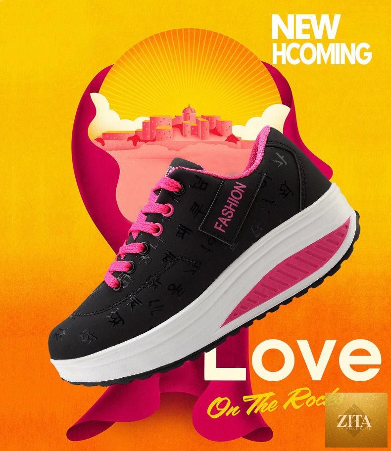 Women Stevvex modern sneakers with height-increasing flatform, lace-up leather design, breathable mesh, casual and sport style.