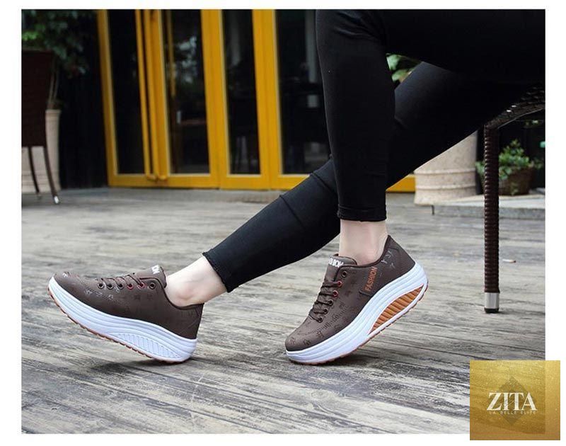 Women Stevvex modern sneakers with height-increasing flatform, lace-up leather design, breathable mesh, vulcanized casual sport shoes