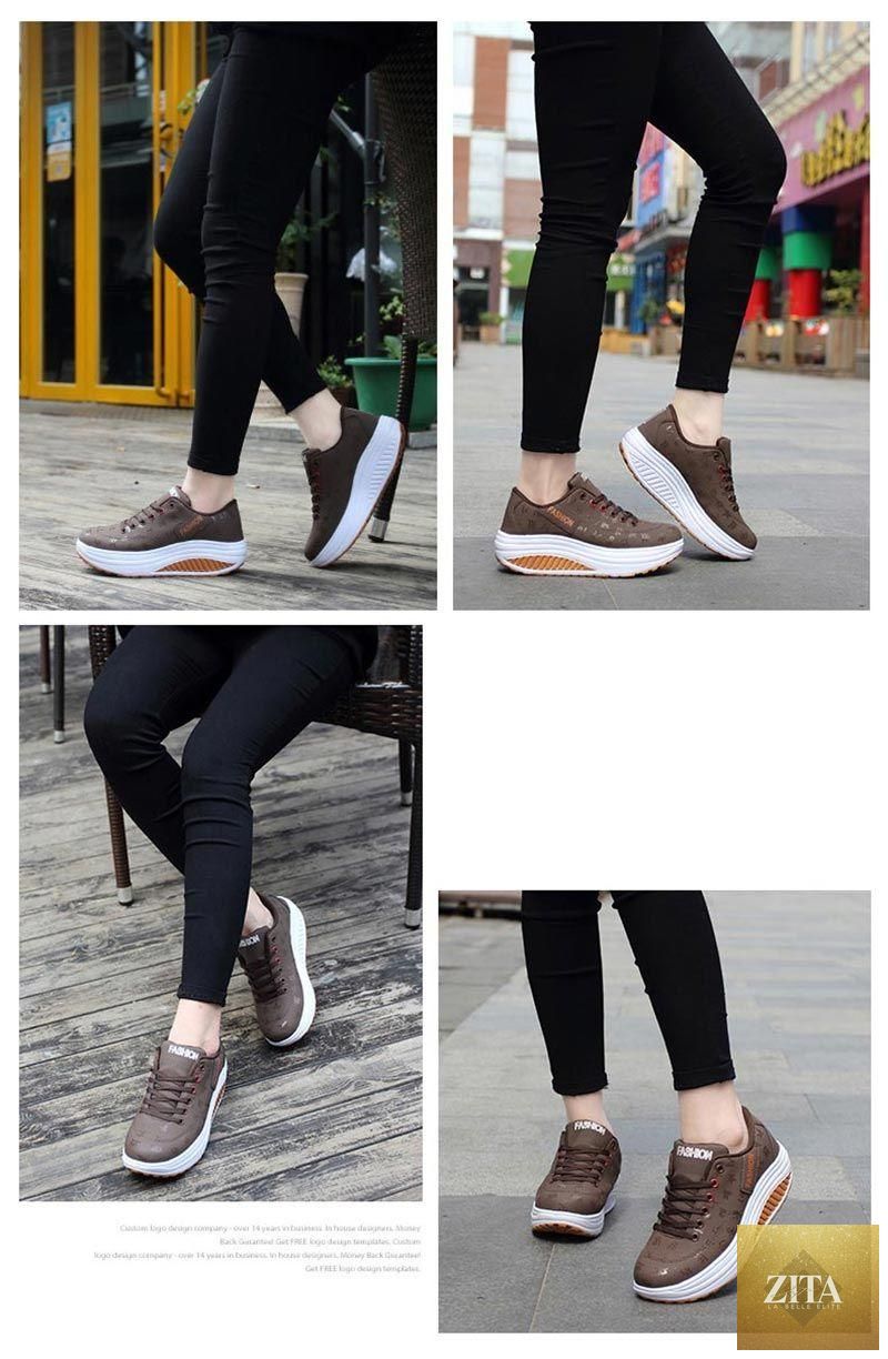 Women Stevvex modern sneakers with height-increasing flatform, lace-up leather design, breathable mesh, casual and sporty vulcanized shoes.