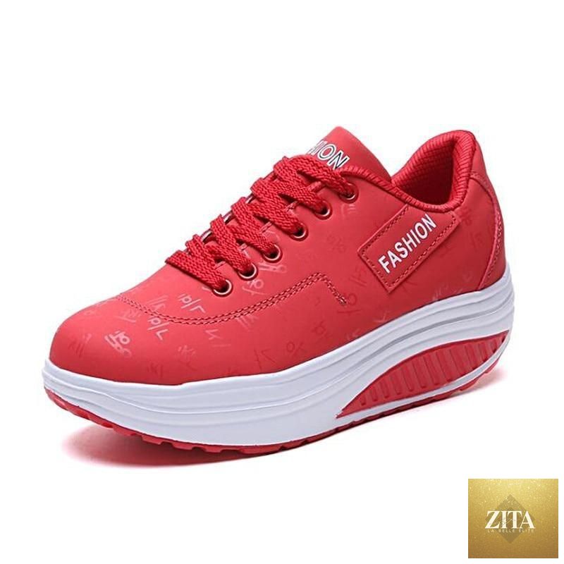 Women Stevvex modern sneakers with height-increasing flatform, lace-up leather design, breathable mesh, casual sporty vulcanized shoes.