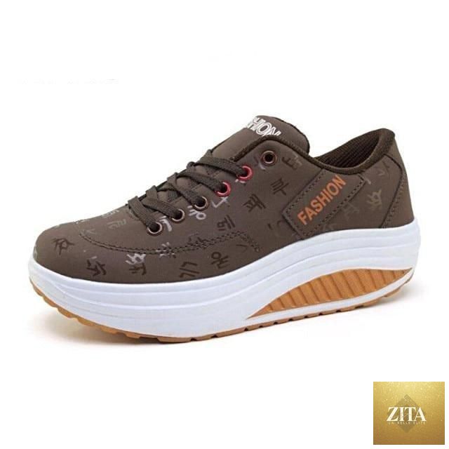 Women Stevvex modern sneakers with height-increasing flatform, lace-up leather design, breathable mesh, casual sport style.