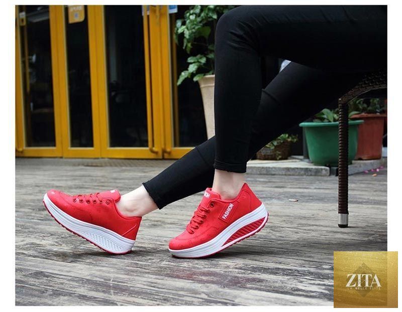 Women modern sneakers by Stevvex with height-increasing flatform, lace-up leather design, breathable mesh, casual and sporty style.