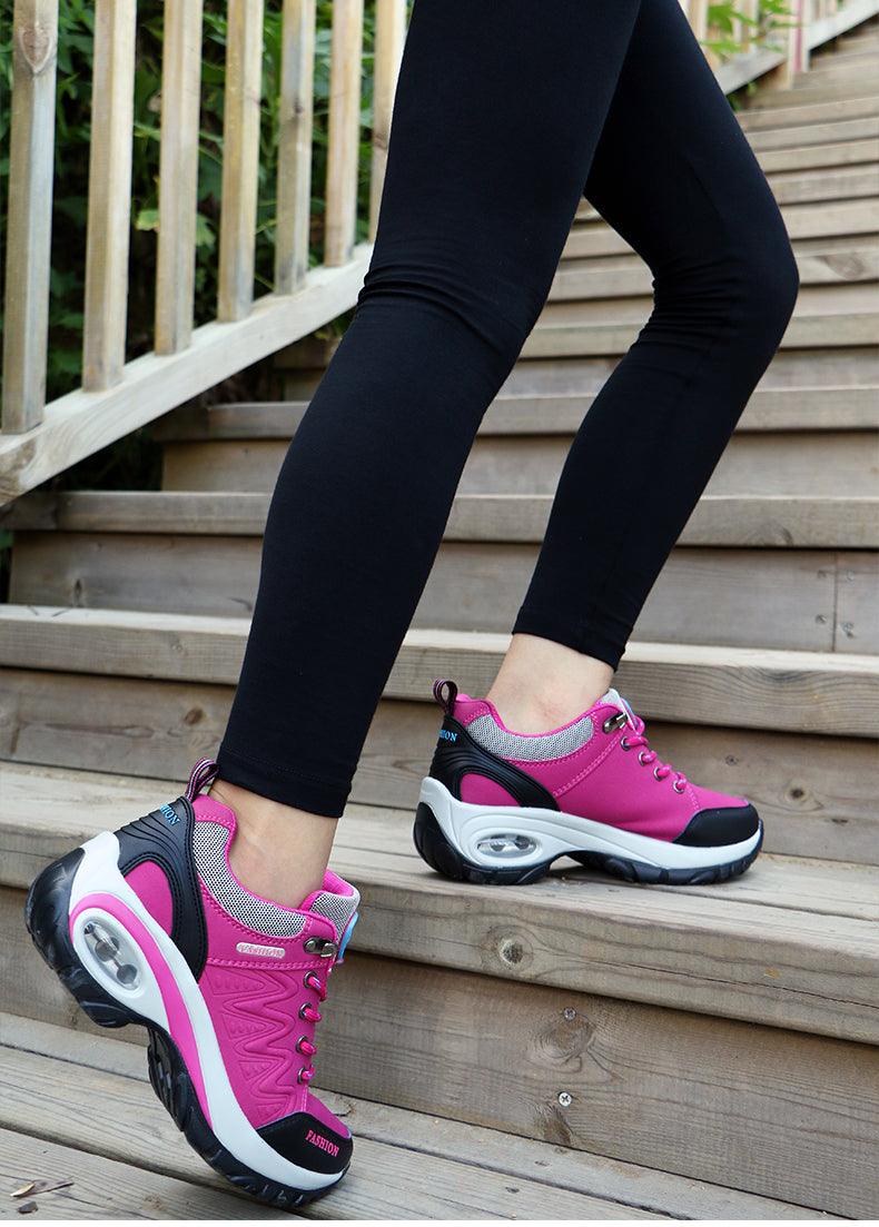 Women Stevvex running air cushion athletic sneakers with breathable mesh, lace-up design, hight platform, suitable for walking and sports.