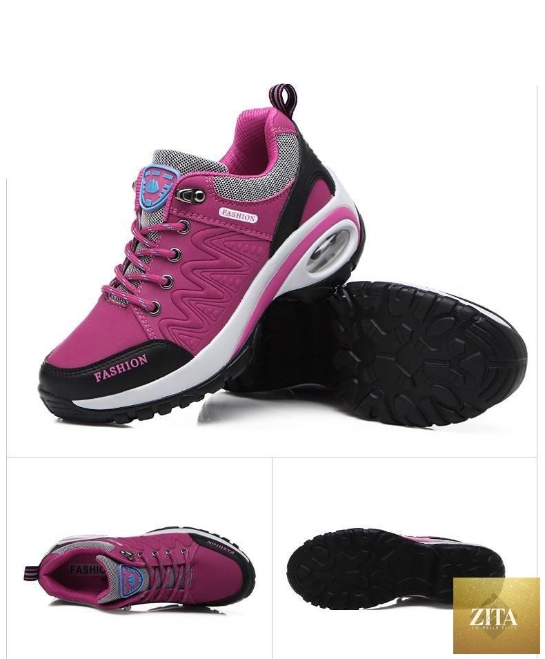 Women Stevvex running athletic sneakers with air cushion, breathable mesh, lace-up design, high platform, suitable for sports and casual wear.