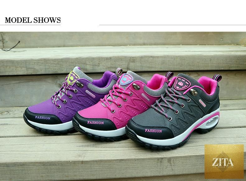 Women Stevvex running athletic sneakers with air cushion, breathable mesh, lace-up design, high platform, ideal for walking and gym.