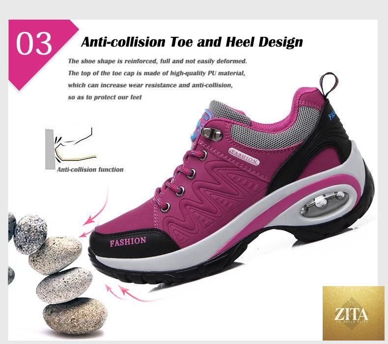 Women’s Stevvex running athletic sneakers with air cushion, breathable mesh, lace-up design, high platform, suitable for walking and gym.