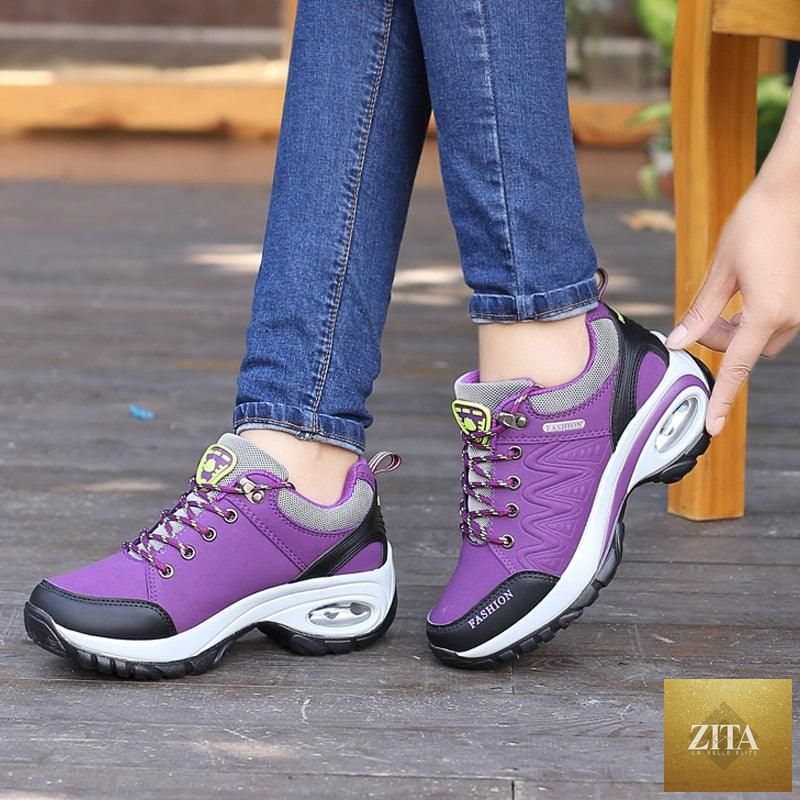 Women’s Stevvex running athletic sneakers with air cushion, breathable mesh, lace-up design, high platform, ideal for walking and gym.