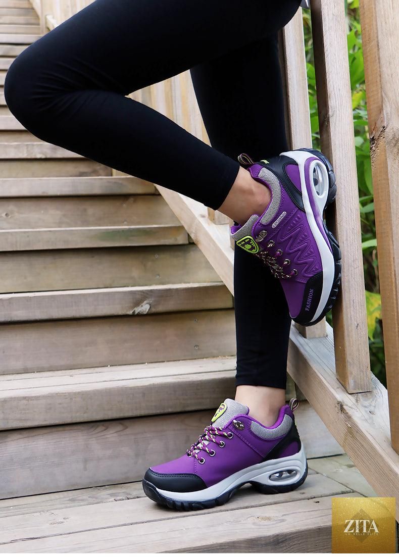 Women’s Stevvex running athletic sneakers with air cushion, breathable mesh, lace-up design, high platform, ideal for walking and sports.