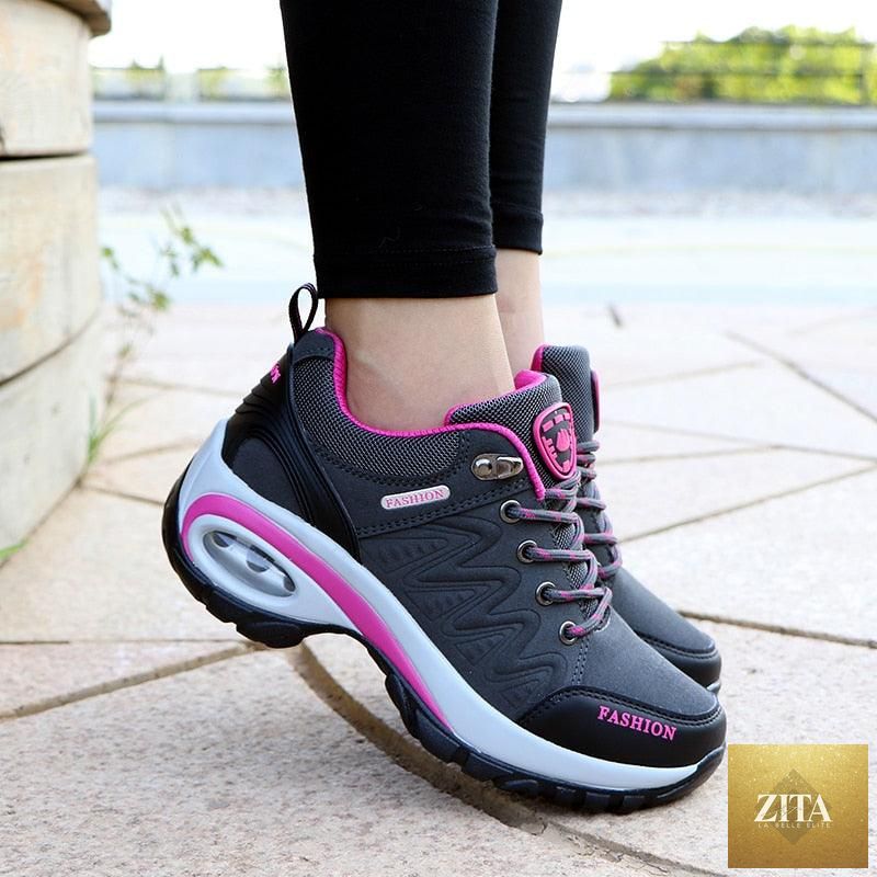 Women Stevvex running athletic sneakers with breathable mesh, air cushion, lace-up design, high platform, perfect for walking and gym.