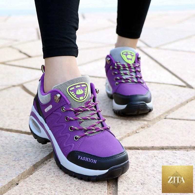 Women’s Stevvex running air cushion athletic sneakers with breathable mesh, lace-up design, high platform, suitable for walking and gym.