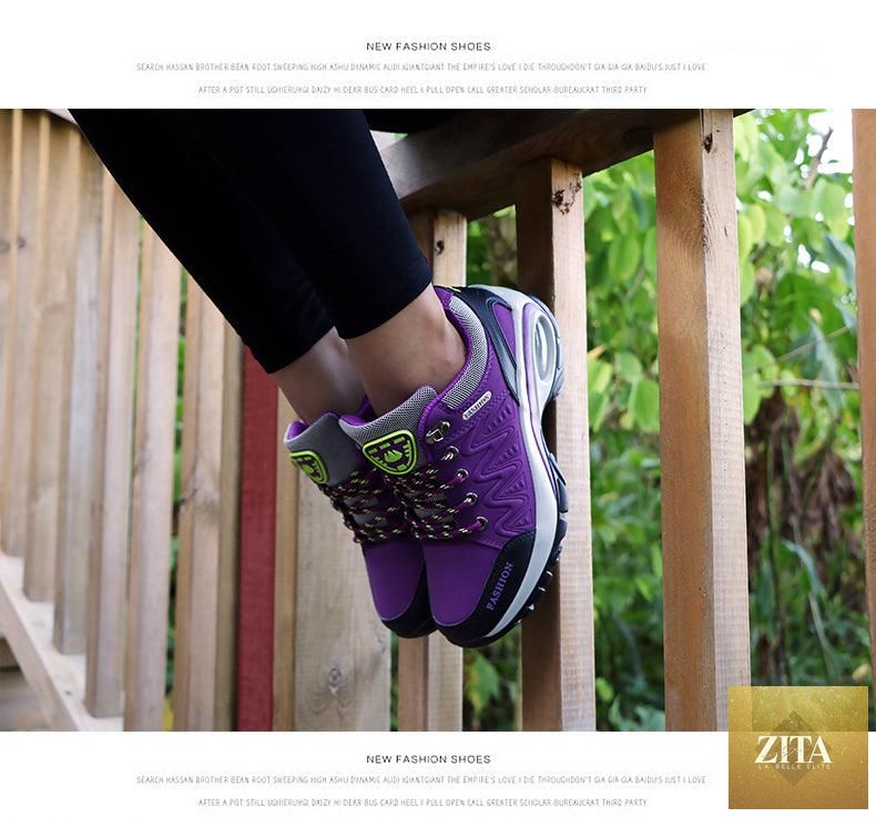 Women Stevvex running air cushion athletic sneakers with breathable mesh, lace-up design, high platform, suitable for walking and gym.