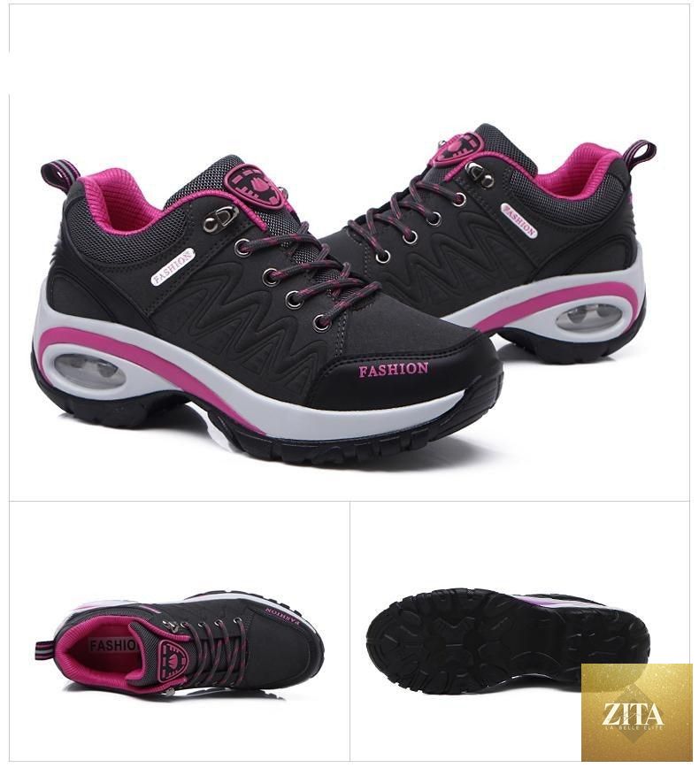 Women Stevvex running athletic sneakers with air cushion, breathable mesh, lace-up design, high platform, suitable for walking and gym.