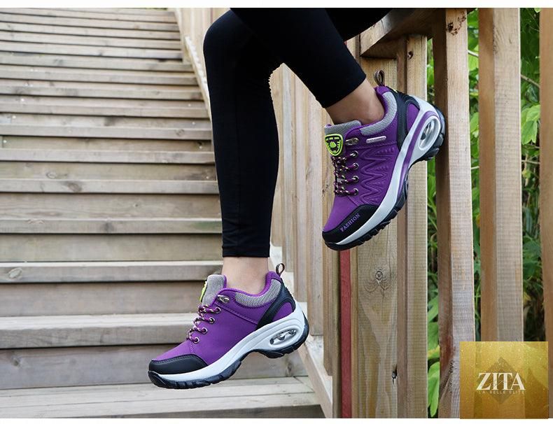 Women Stevvex running air cushion athletic sneakers with breathable mesh, lace-up design, high platform, ideal for walking and gym workouts.