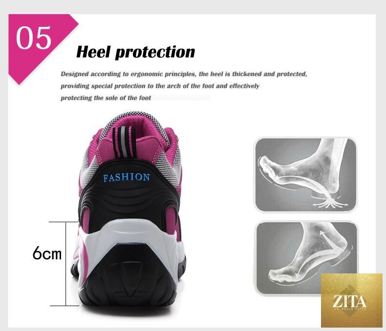 Women’s Stevvex running air cushion athletic sneakers with breathable mesh, lace-up design, high platform, suitable for walking and gym.