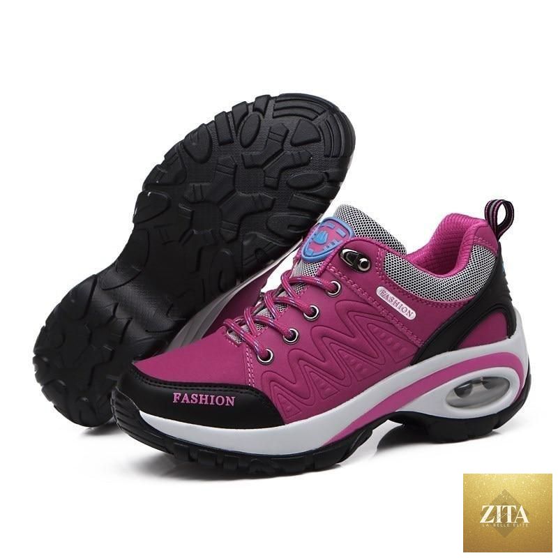 Women Stevvex running and athletic sneakers with air cushion, breathable mesh, lace-up design, high platform, suitable for walking and gym.