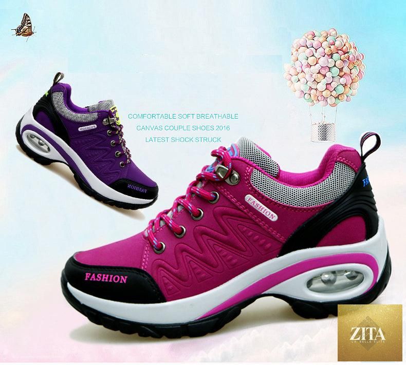 Women Stevvex running and athletic sneakers with air cushion, breathable mesh design, lace-up platform, suitable for walking and gym.