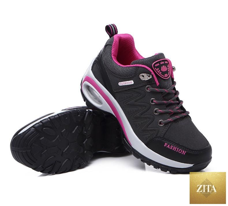 Women Stevvex running air cushion athletic sneakers with breathable mesh, lace-up design, high platform, suitable for walking and gym use.