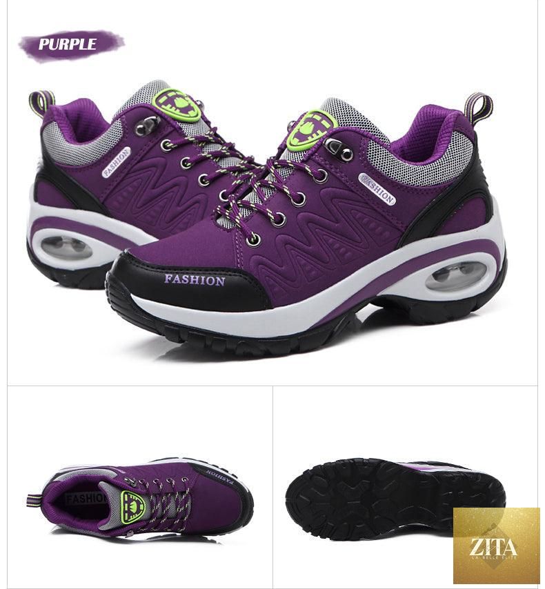 Women Stevvex running air cushion athletic sneakers with breathable mesh, lace-up design, high platform, suitable for walking and gym.