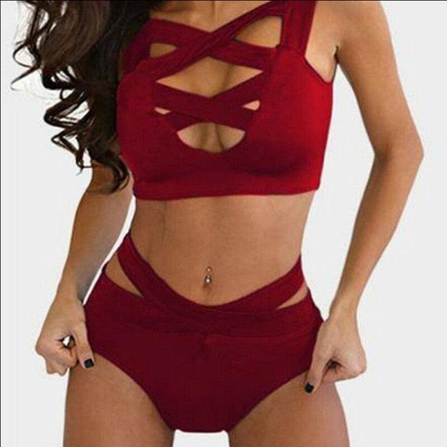 Women's Bikini Set Bandage Stretch Swimwear Push-Up Padded Criss-Cross Up Swimsuit High Waist Bathing Suit Plain Women Luxury Black Bikini Sets Two Piece Bandage Back Tie High Waist Quick Dry Push Up Swimsuits