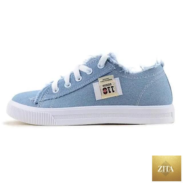 Blue canvas women's sneakers by Stevvex, breathable and stylish for summer, featuring classic denim design and comfortable fashion fit.