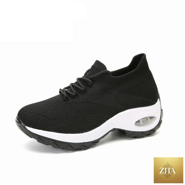 Women’s Stevvex chunky platform sneakers with mesh upper, air cushion sole, slip-on design, and casual knit style for walking comfort.