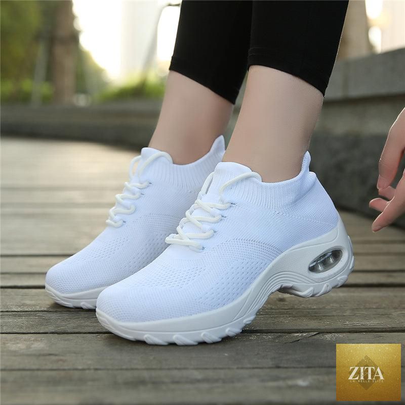 Women’s Stevvex casual chunky sneakers with platform, mesh upper, slip-on design, air cushion sole, and comfortable walking shoes.