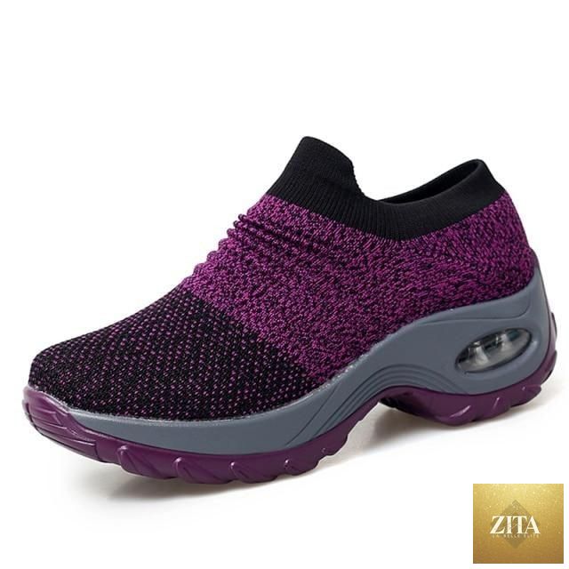 Women's chunky platform sneakers by Stevvex featuring mesh upper, slip-on design, air cushion sole, and casual, comfortable style.