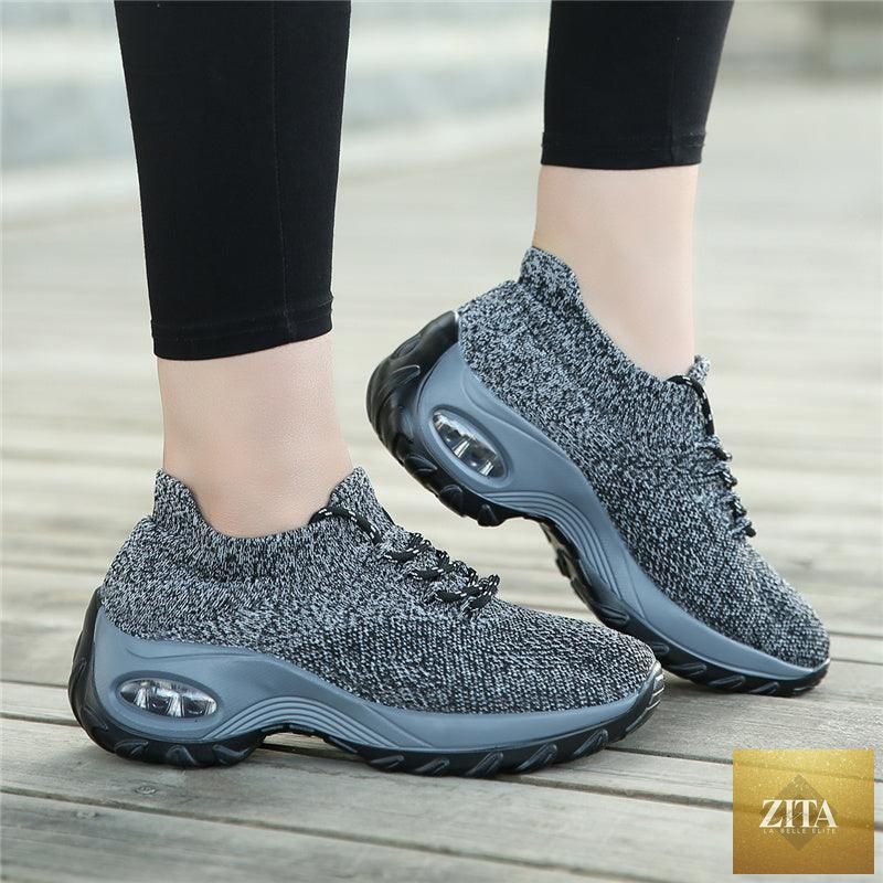 Women's Stevvex chunky platform sneakers with mesh upper, air cushion sole, slip-on design, casual comfortable walking shoes.